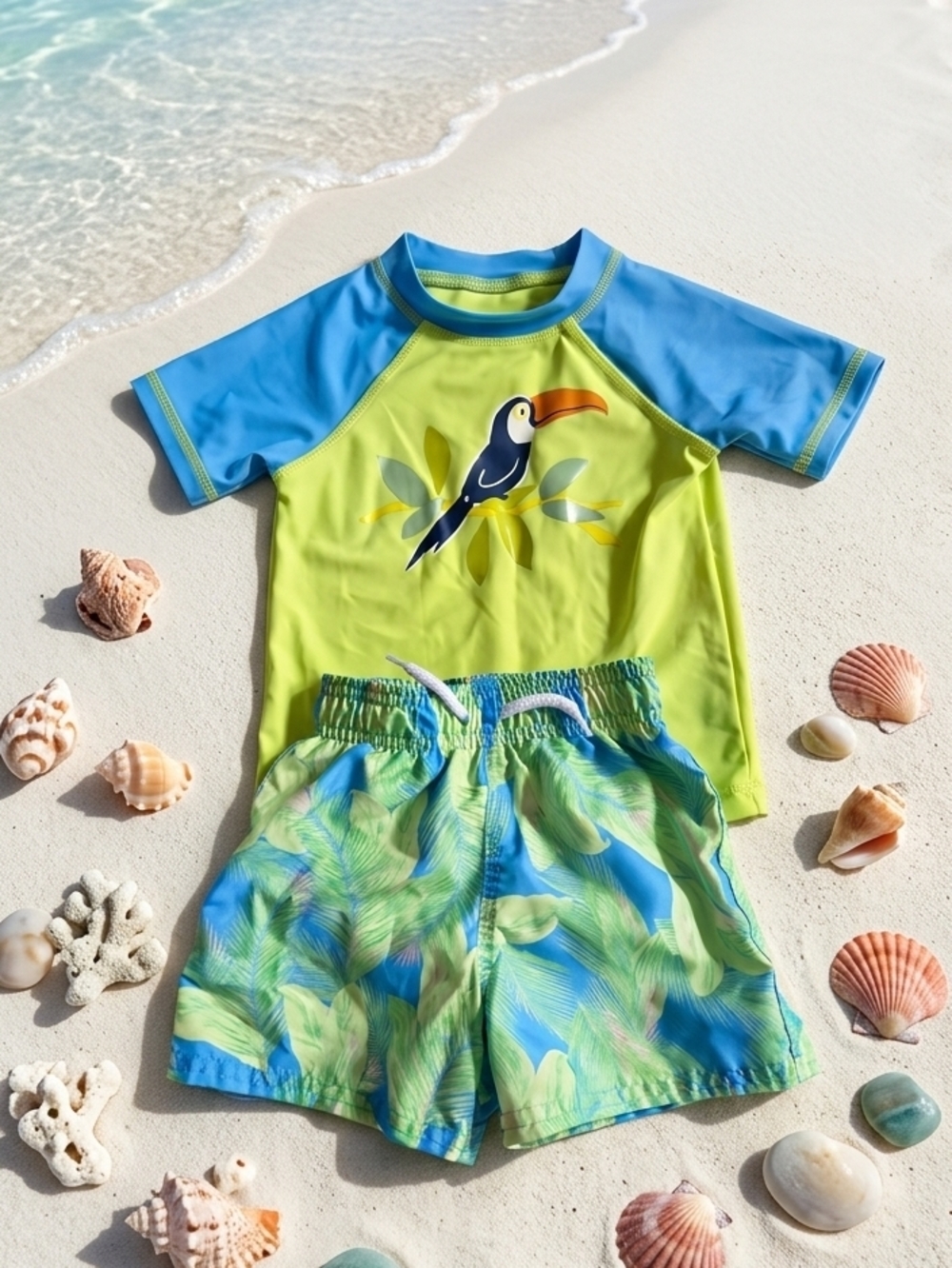 Floatimini Blue & Lime Toucan Rashguard Swim Set